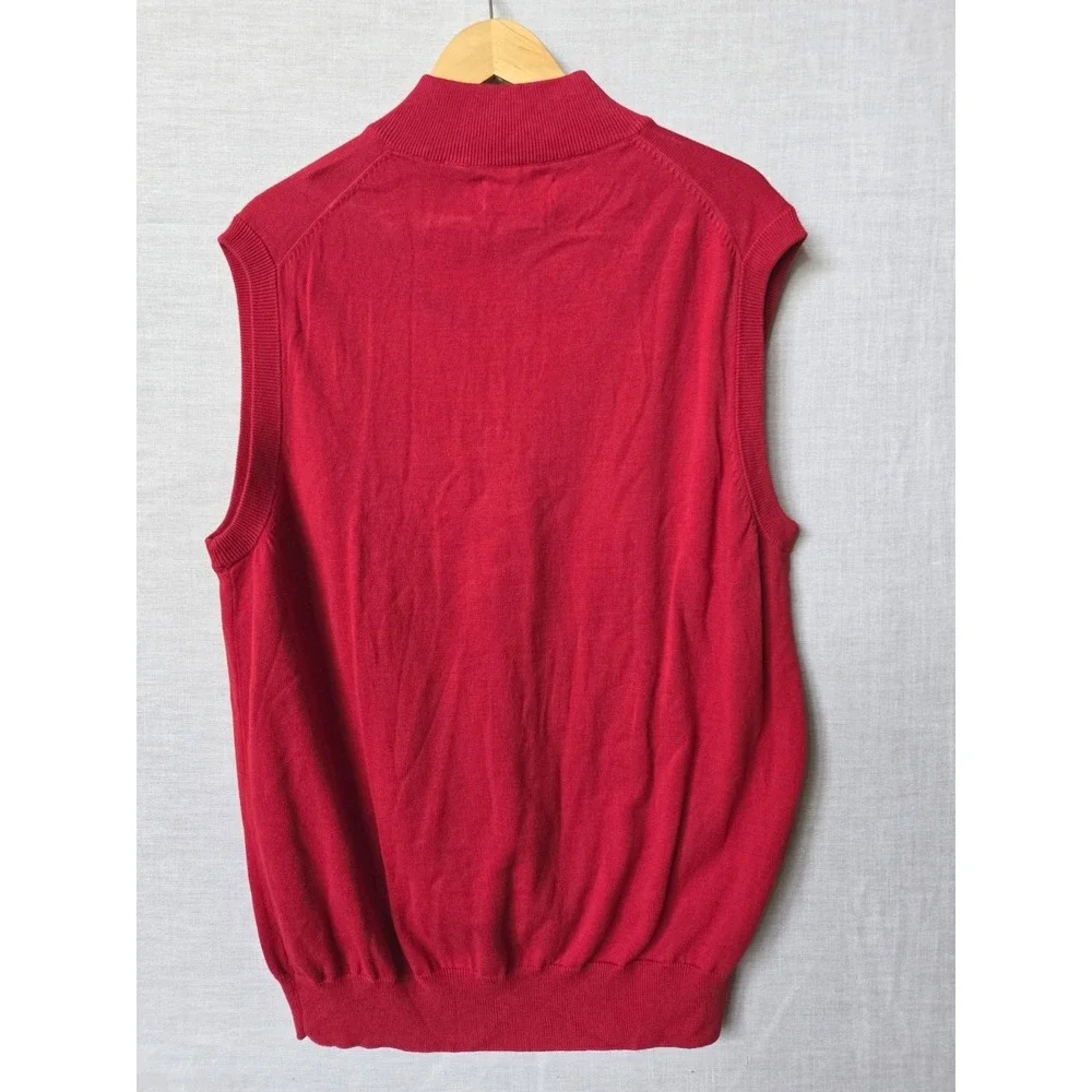 Chaps Sweater Vest Mens Lg Red Sleeveless Cotton Pullover 1/4 Zip Mock Neck NWT